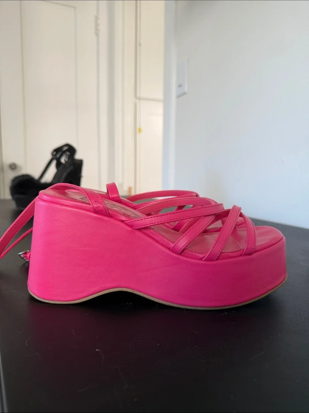 Soda Bright Pink Strappy Platform Sandals
